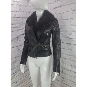 Burberry Women's Lamb Leather Jacket Black Shearling Double Breasted Italy 2 US